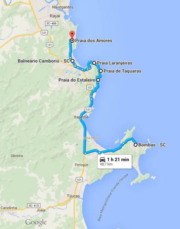 Nossa rota entre Bombinhas e Balneário Camboriú, passando pela rota Interpraias, muito mais bela que a BR-101